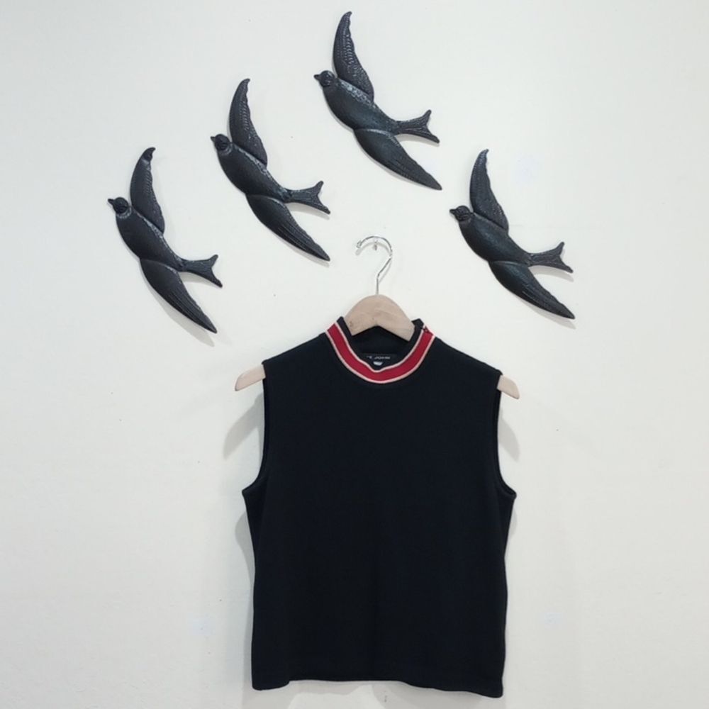 St. John Mock Neck Sleeveless Knit Shirt, Size M